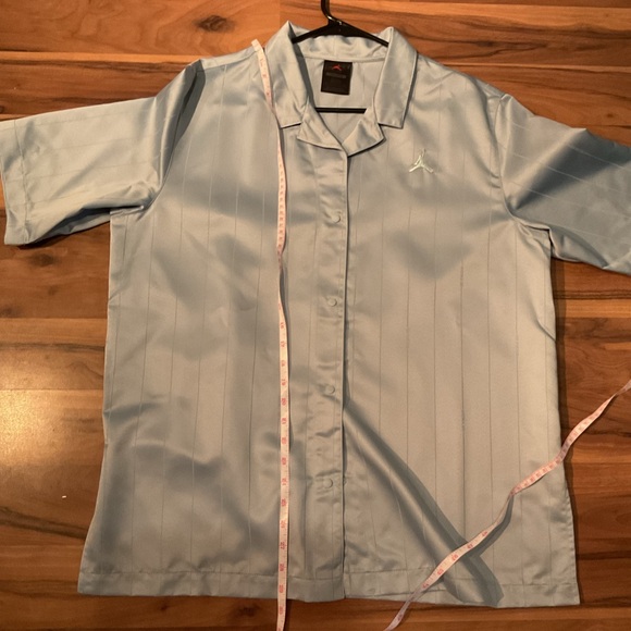Nike Air Jordan Sky Blue Satin Button-Up Shirt – Men’s L Loose Fit Cuban Collar - Picture 15 of 15